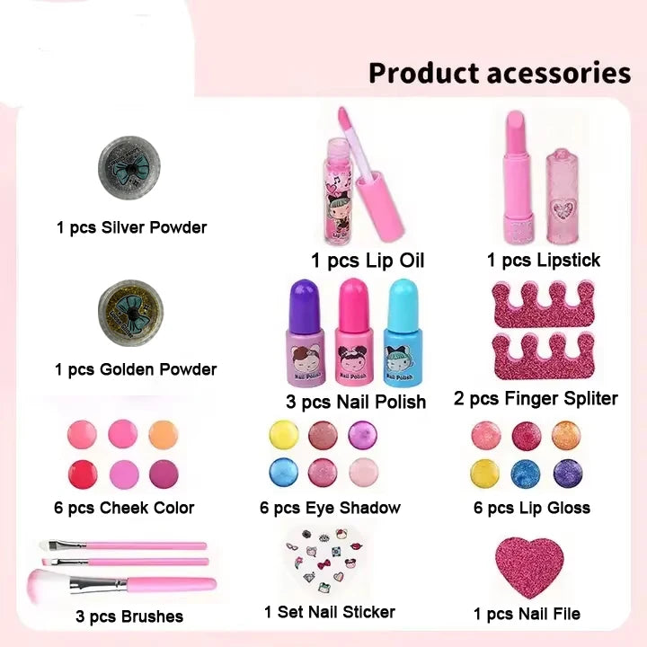 Children Makeup Cosmetics Pretend Playing Box Princess Make Up Girl Toy Play Set Lipstick Eye Shadow Safety Nontoxic Kit Toy Kid