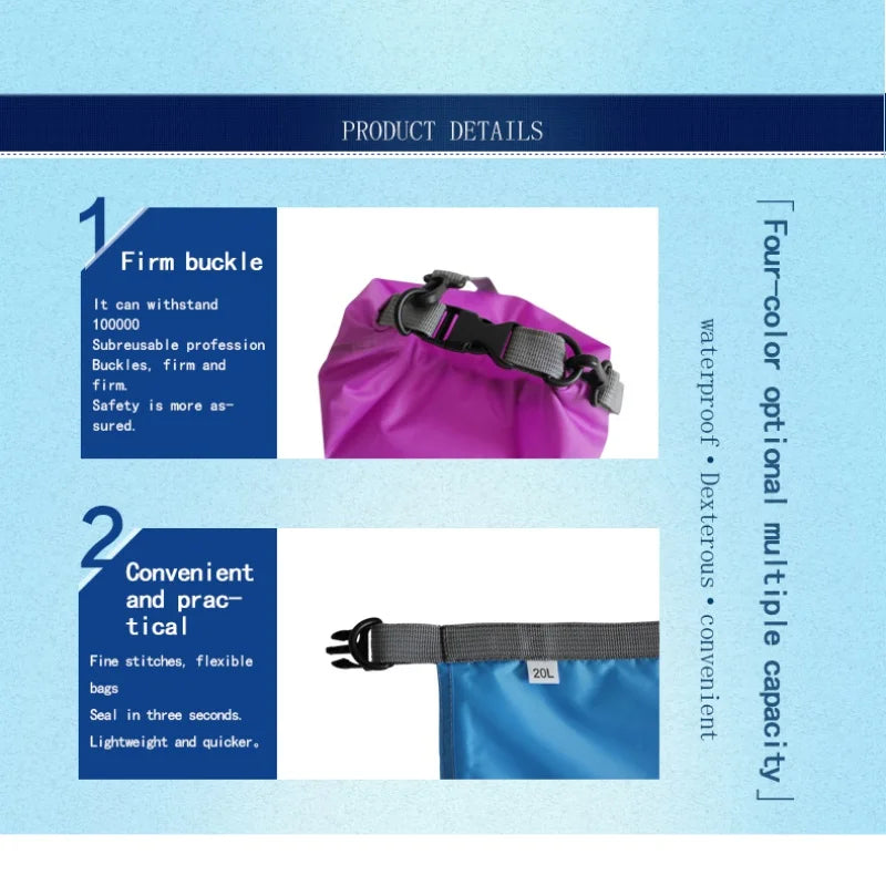 Bolsa Seca Impermeable 5-70L para Kayak, Camping, Rafting y Pesca - Mochila Outdoor