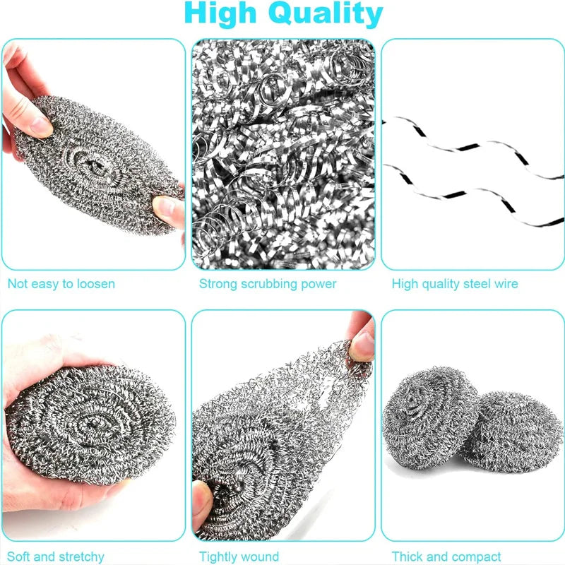 20 Pack Steel Wool Scrubbers for Holiday Deep Cleaning - Grade 410 Stainless Steel, Won't Scratch Skin, for Grill & Oven