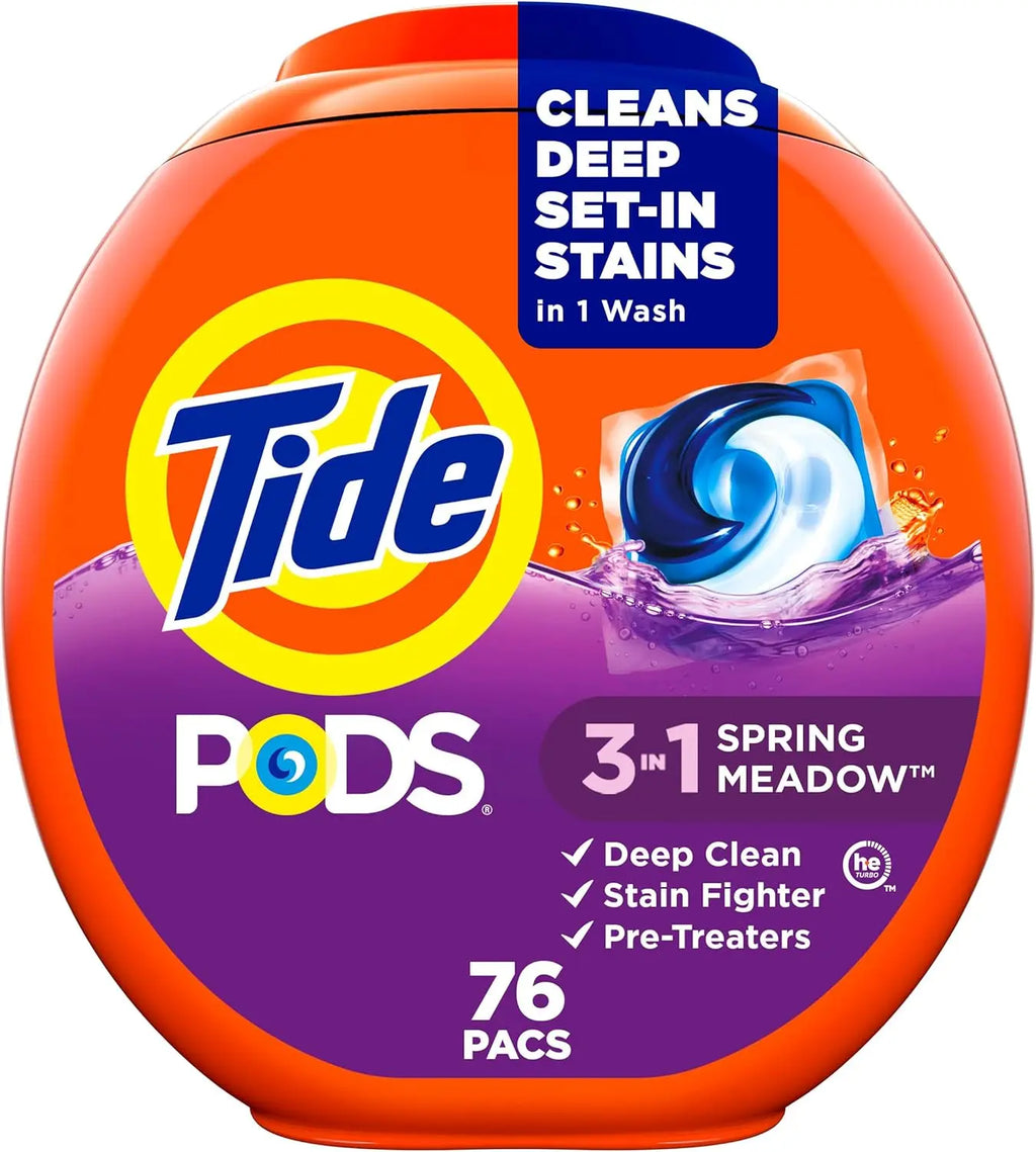 76-Count Laundry Detergent Pods: 3-in-1 Stain Remover, Odor Fighter & Color Protector, HE Compatible with Spring Meadow Scent