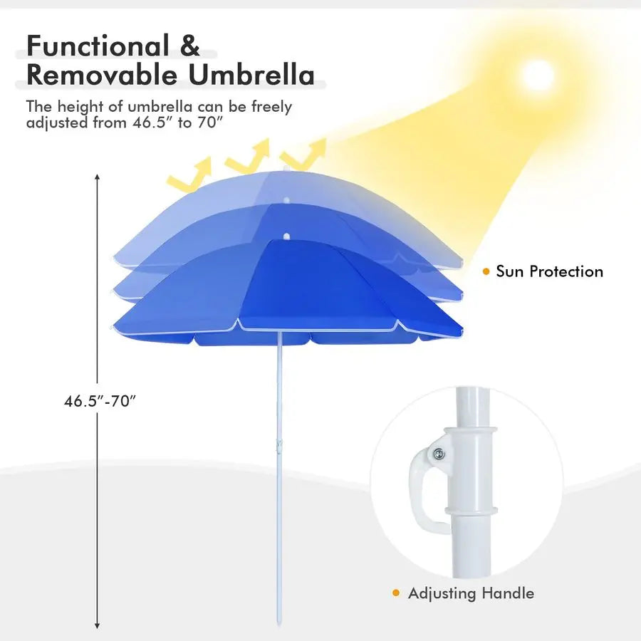 Double Portable Picnic Chairs, Folding Camping Chairs w Detachable Umbrella, Cooler Bag, Cup Holders, Patio Beach Camping Chair