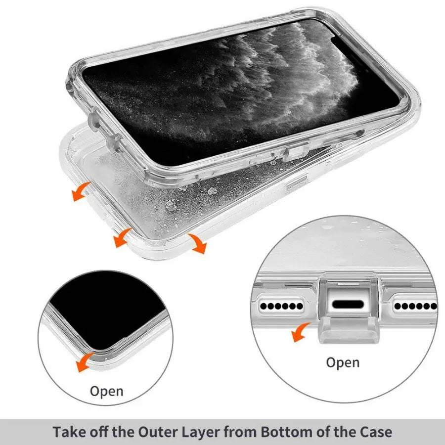 For iPhone 16 15 14 13 12 11 Pro Max XS XR 8 7 Plus 3 IN 1 Clear Heavy Shockproof Phone Case Hybrid PC+TPU Cover With Belt Clip - Firu Total Sales