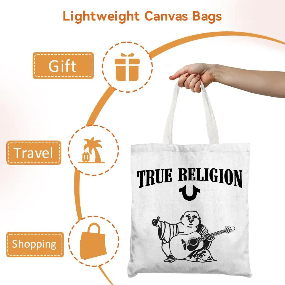 T-True Religion Storage Bags Canvas Tote Bag Double-Sided Print Fashion Shoulder Shopping Bag Gift Handbags