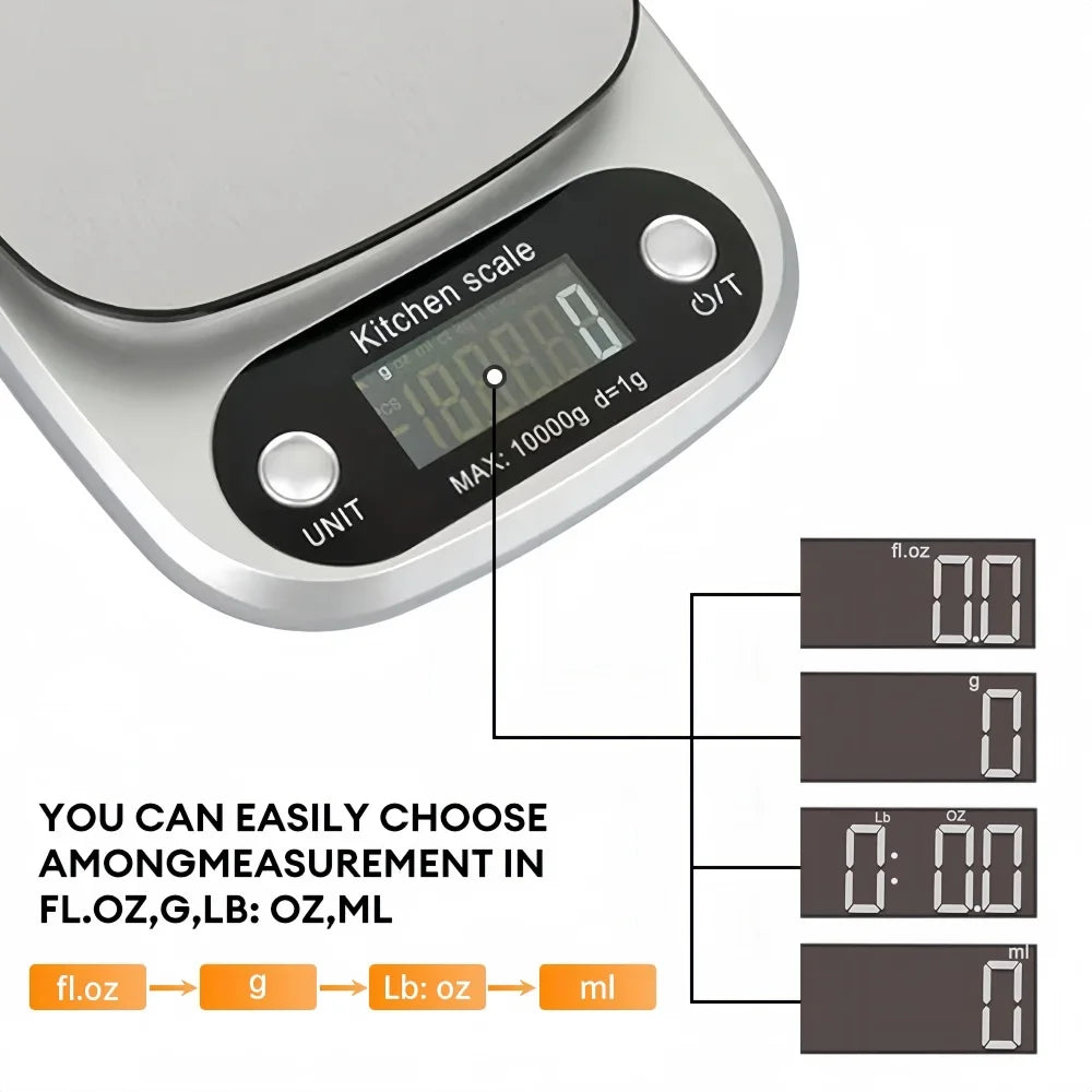 Digital Kitchen Scale 10kg/1g | LCD High Precision | Coffee Baking Jewelry Portable