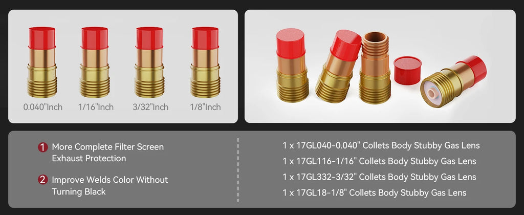 ARCCAPTAIN TIG Welding Torch Accessories Kit  Alumina Nozzle Collets Body Stubby Gas Lens #10 Glass Cup Consumables Kit