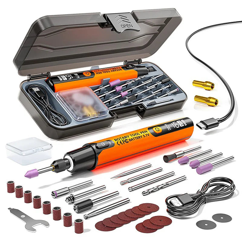Household Handheld Power Tool Set Electric Mini Grinder Kit With LED Light 16000 RPM Max Engraving and Polishing