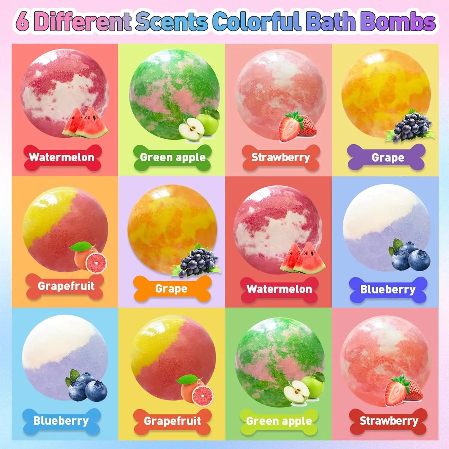 Kids Bath Bombs with Surprise Mermaid Toys, 12pcs Gift Set for Girls, Moisturizing Shea & Coco Butter