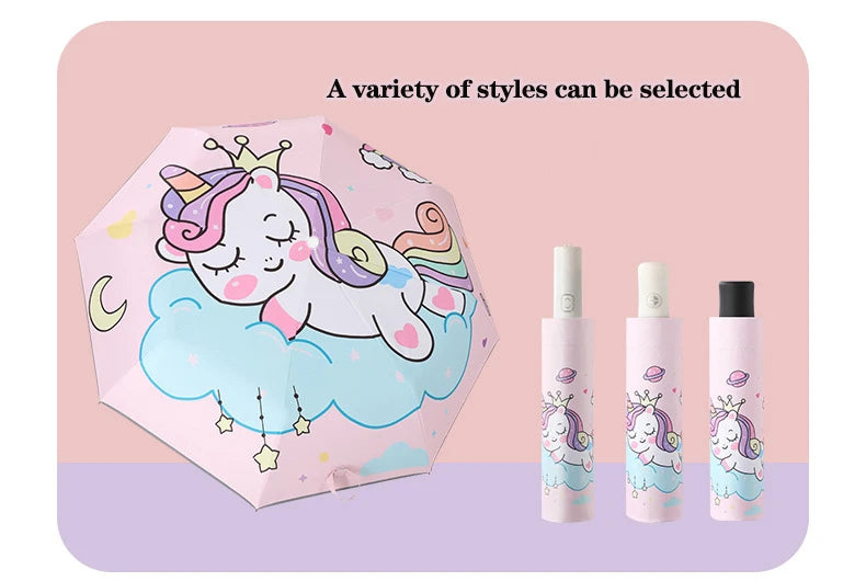 Automatic Umbrella Pink Unicorn Princess Crown Umbrella,Windproof Folding Umbrellas,Reflective Stripe Design Umbrella，No Rebound