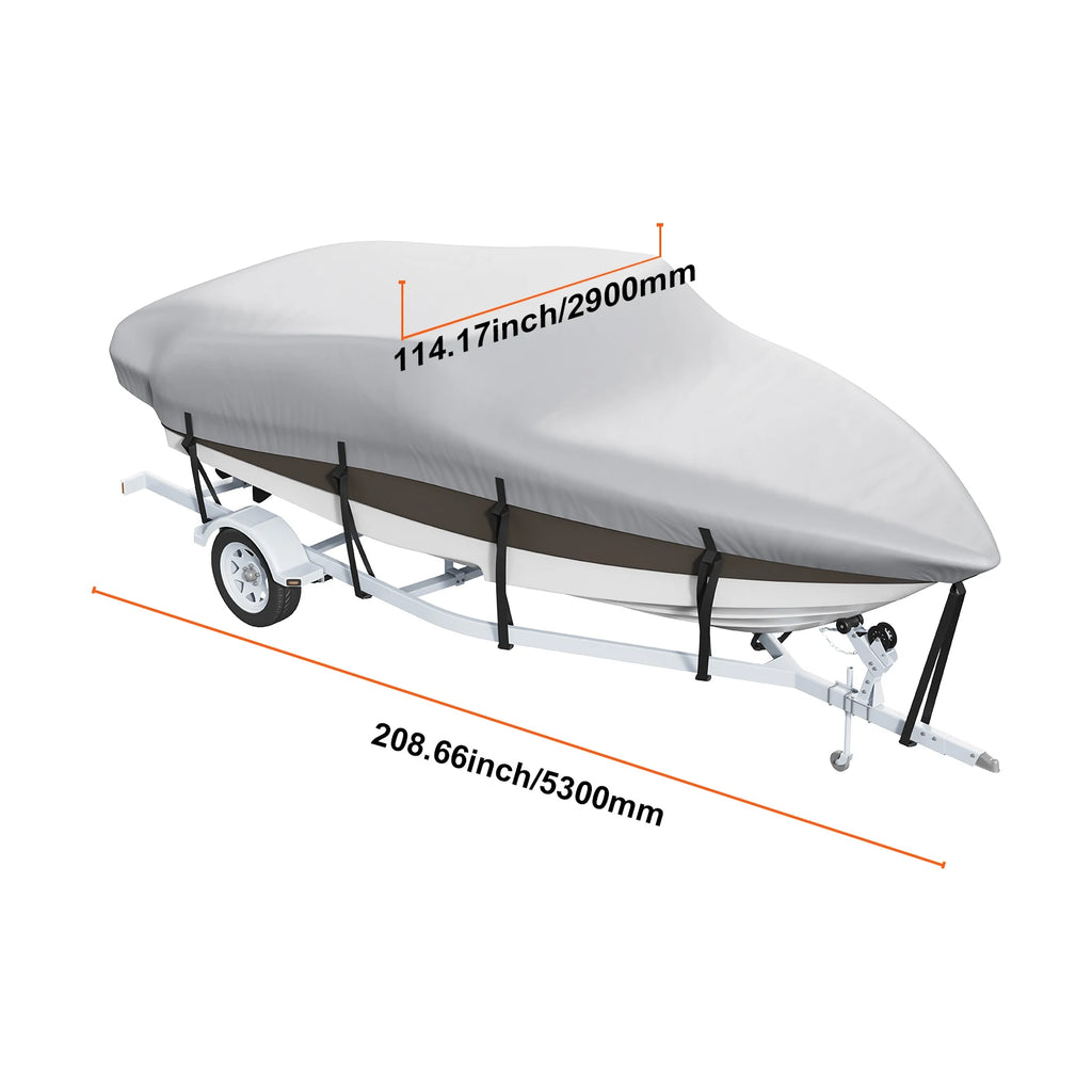 SucceBuy Boat Cover Trailerable Waterproof with Motor Cover Buckle Straps for V-Hull Tri-Hull Fish Ski Boat Runabout Bass Boat