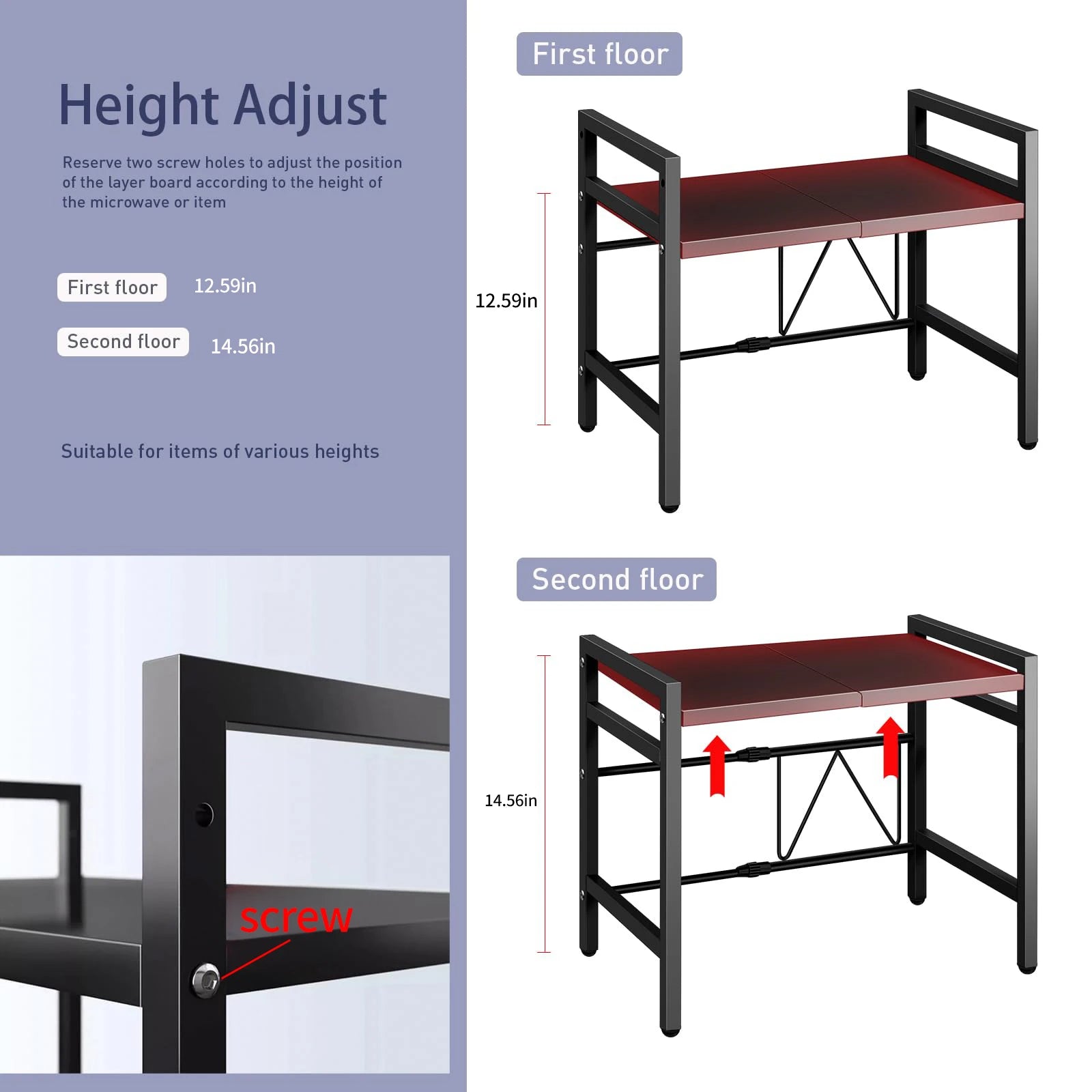 Estante Extensible para Microondas 42-64cm | Organizador de Encimera | Resistente a Humedad