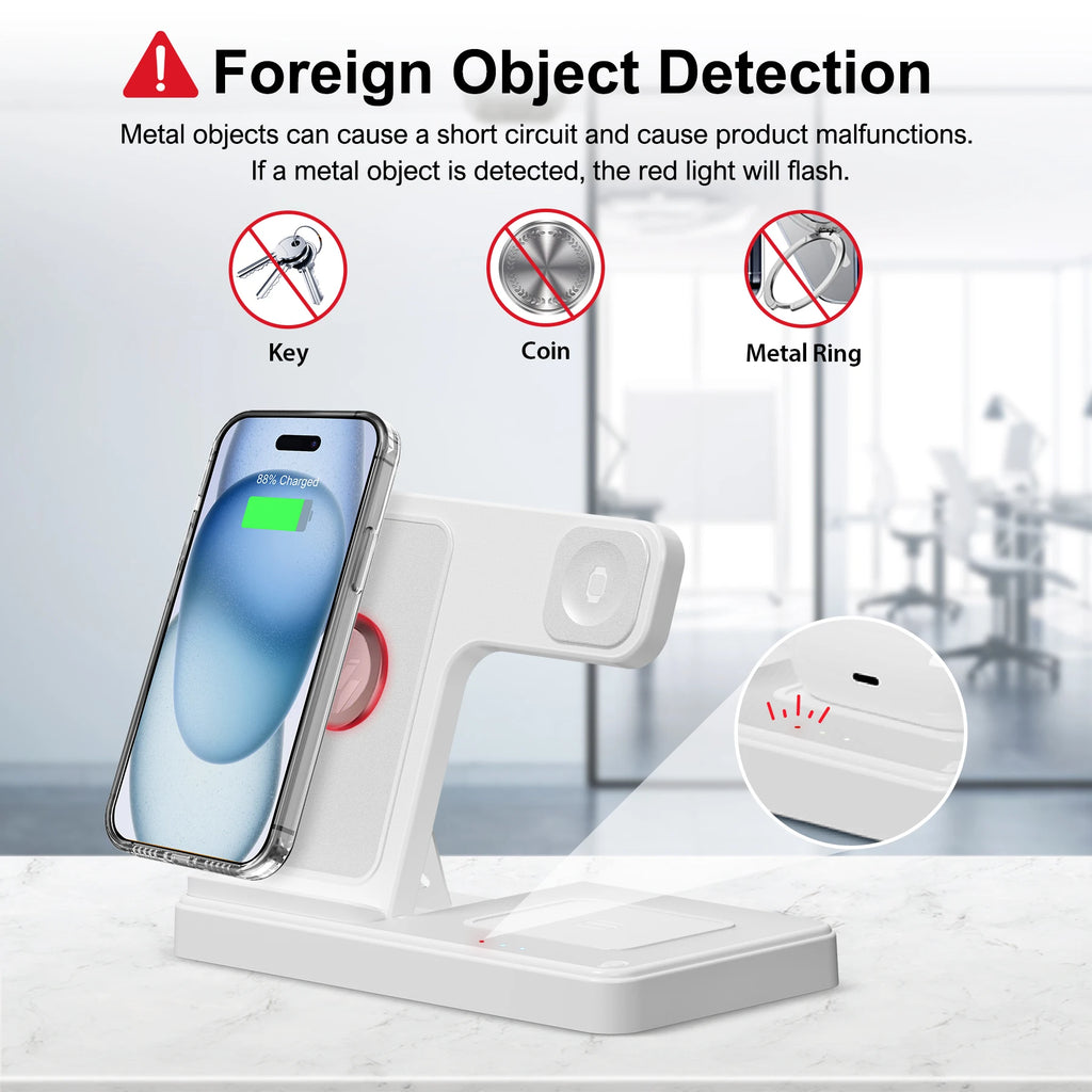 3-in-1 Magnetic Wireless Charger Stand 15W | iPhone + Apple Watch + AirPods Dock
