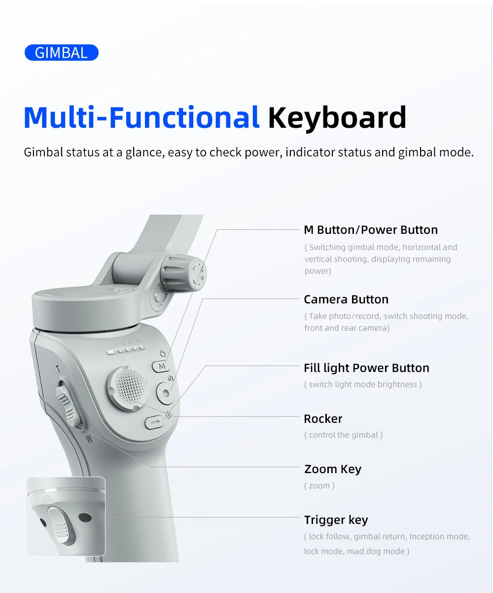 M01 3-Axis Smart Gimbal Handheld Stabilizer Selfie Tripod with Fill Light for Smartphone Anti Shake Foldable for Xiaomi iPhone - Firu Total Sales