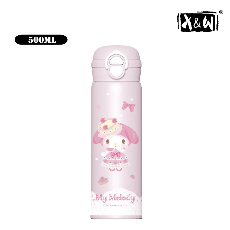 X&W 500ML for Sanrio My Melody Thermos Cups Cartoon Stainless Steel Vacuum Flask Student Cute Insulated Water Bottles Kids Cup