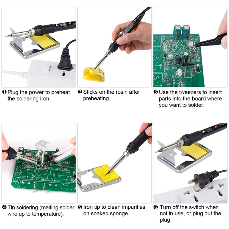 JCD 80W Electric Soldering Iron Kit LCD Display Temperature Adjustable 220V 110V With Solder Paste Iron Tips Welding Tools Set