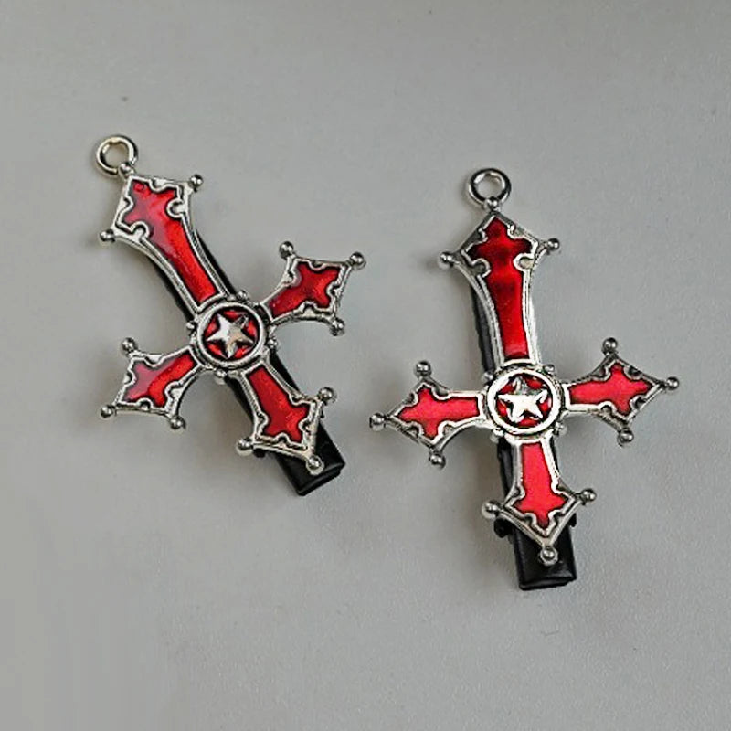 Dark Punk Gothic Cross Hair Clip Y2k Subculture Niche Design Sweet Cool Style Edge Bangs Clip Personality Accessory