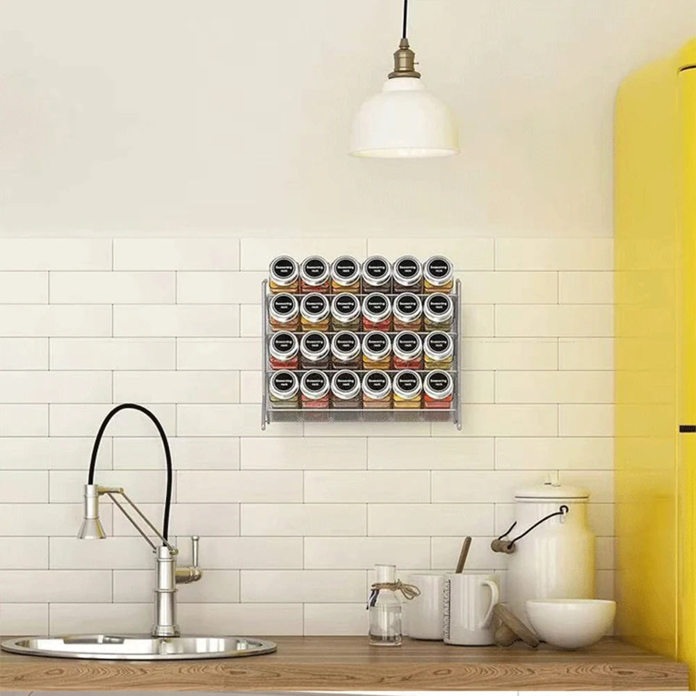 4 Tier Spice Jar Rack Wall Mounted Herb Container Holder Carbon Steel Spice Seasoning Organizer for Small Can Storage