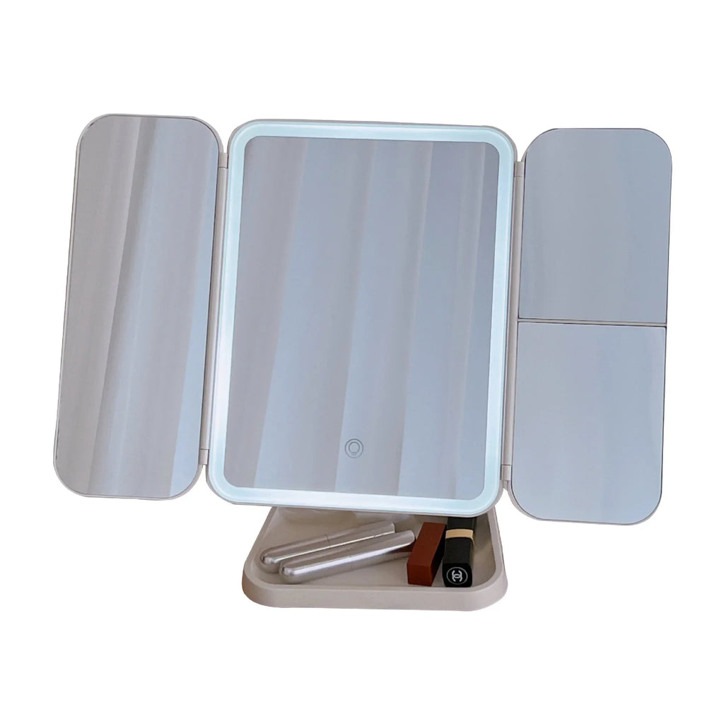 Espejo Maquillaje Plegable 3 Paneles con Luces LED | Luz de Relleno Inteligente | Tocador y Dormitorio - Firu Total Sales