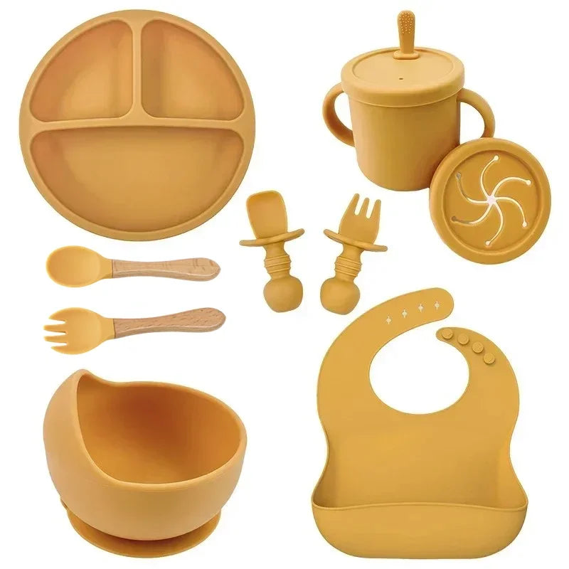 Set de Vajilla de Silicona para Bebé | Bol, Plato, Vaso, Cuchara y Tenedor 🍼