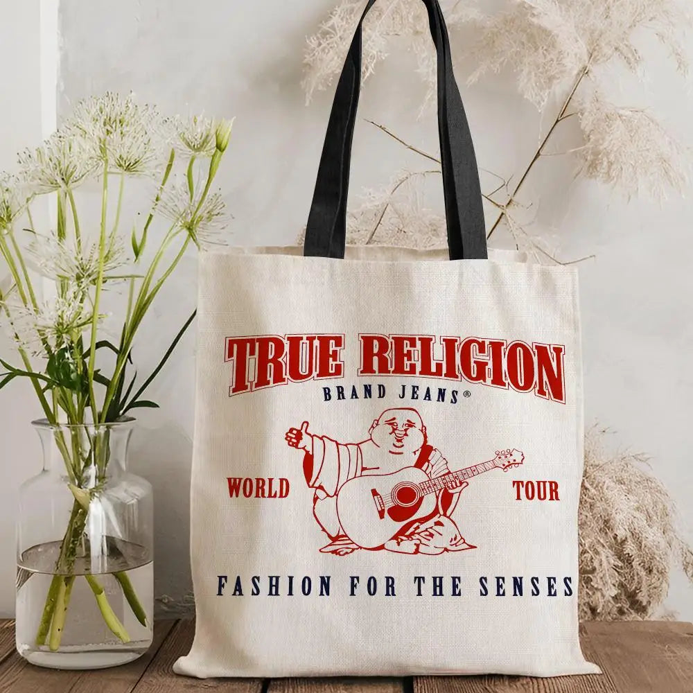 T-True Religion Storage Bags Canvas Tote Bag Double-Sided Print Fashion Shoulder Shopping Bag Gift Handbags