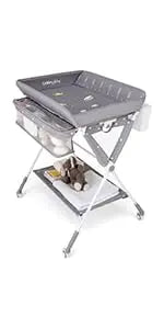 Baby Bathtub with Changing Table, Foldable Infant Diaper Changing Station with Storage Tray, Waterproof Pad, Portable