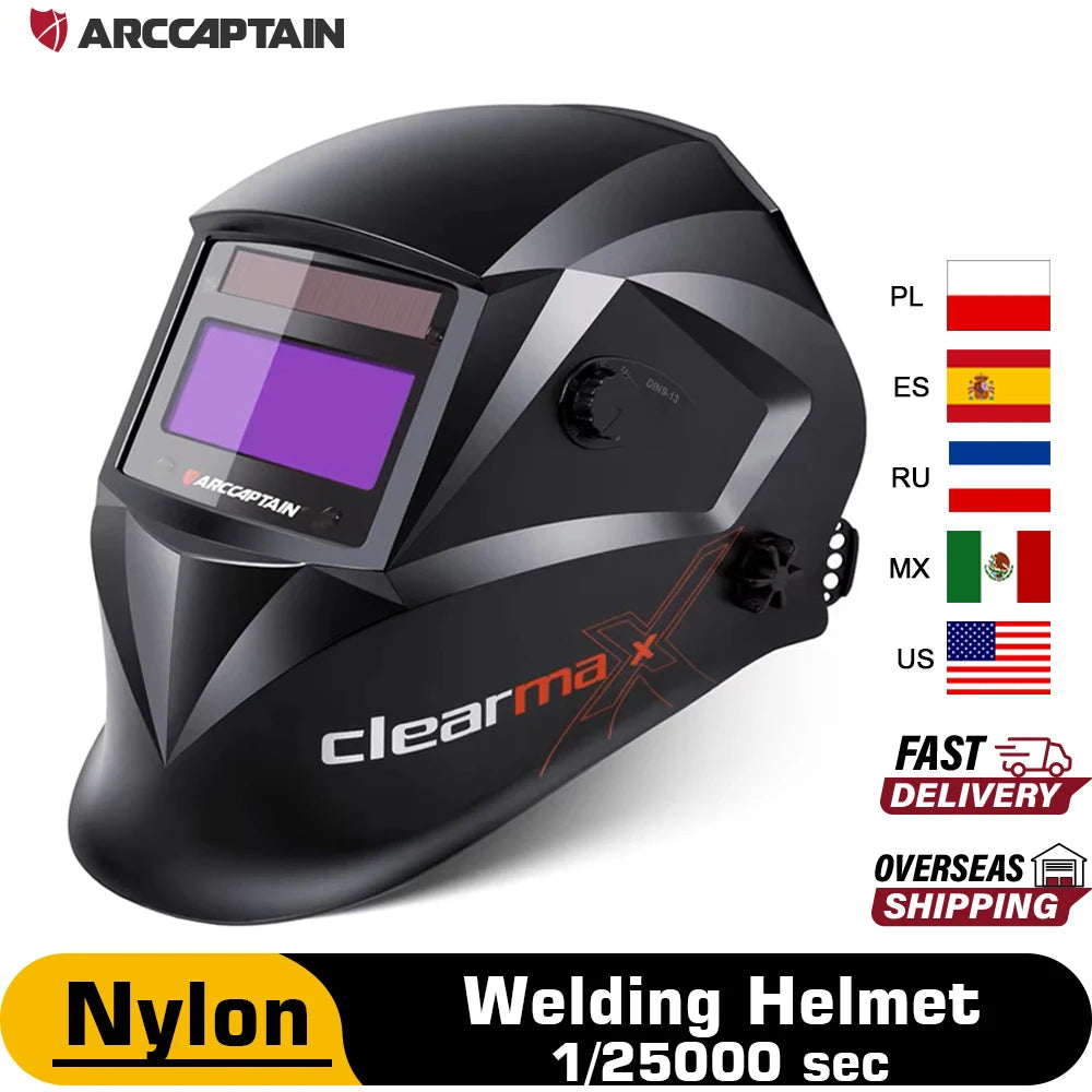 ARCCAPTAIN Welding Helmet Auto Darkening 1/1/1/1 Solar Powered 4 Arc Sensor 1/25000s Welding Hood Face Mask For MIG MAG ARC TIG
