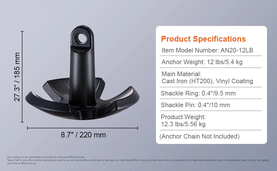 SucceBuy River Anchor 12 lbs Boat Anchor Cast Iron Black Vinyl-Coated with Shackle,  Mushroom Anchor Fit for Boats Up To 10 ft