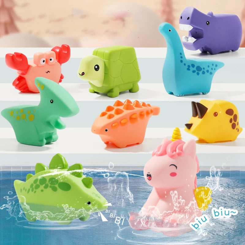 Baby Dinosaur Bath Toys for Toddler Infant Water Spraying Squeeze-sounding Dabbling Toy Floating Animals Kids Bathtub Pool Toys