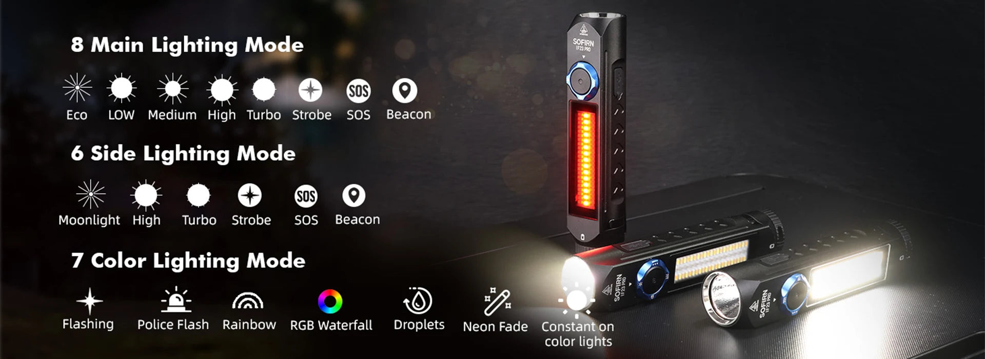 Sofirn IF23 Pro Linterna LED 5000lm | XHP70B | Luz RGB | 21700 | USB-C Recargable | Magnética | Camping y Pesca