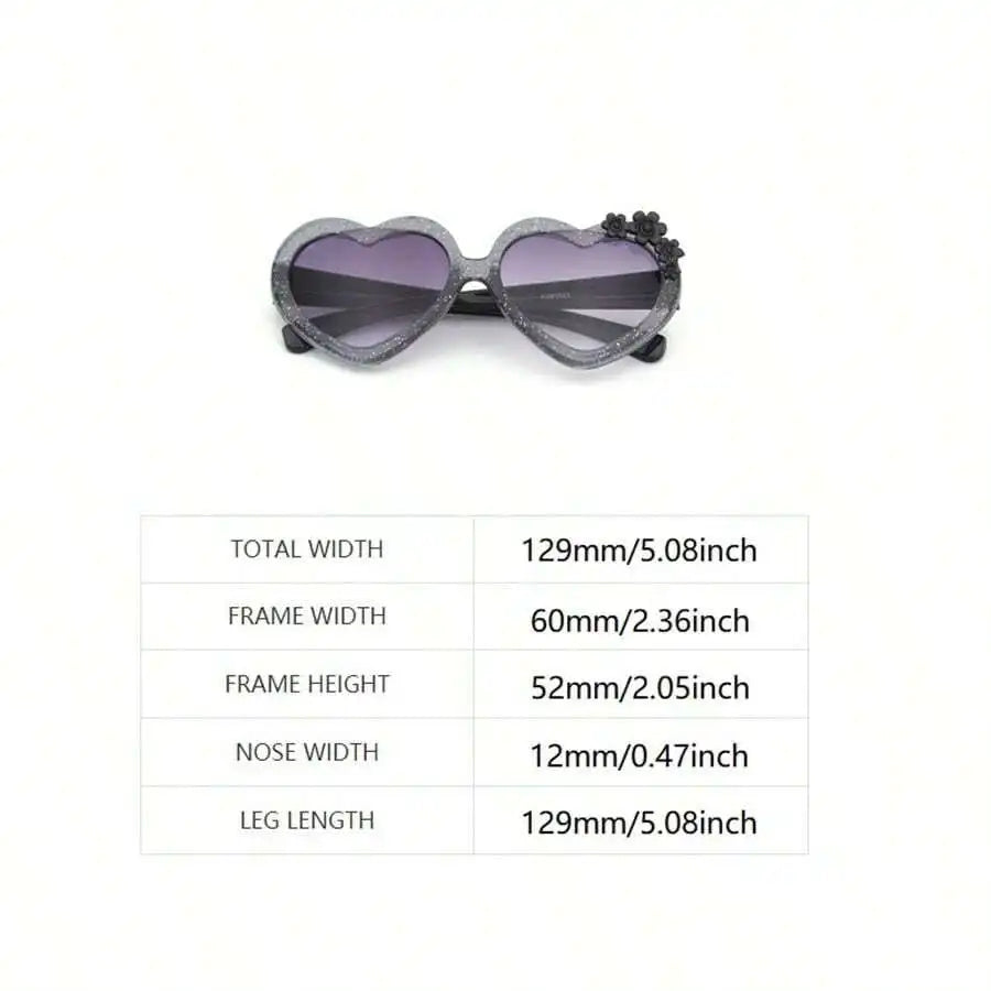 Heart-Shaped Glitter Sunglasses with Floral Embellishment for Girls