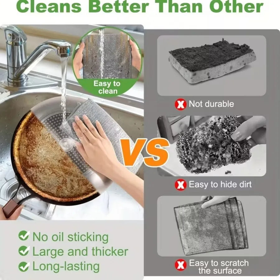 6 Pack Stainless Steel Scrubber Pads - Heavy Duty Non-Scratch, Reusable Wire Scouring Cloths for Pots Pans Grills Kitchen Cleani