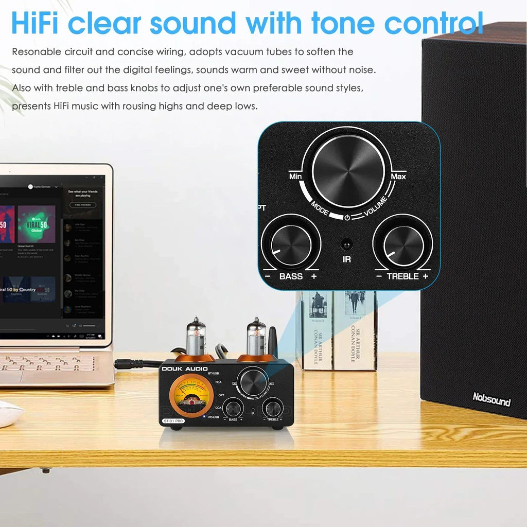 Amplificador Nobsound HiFi Válvulas Bluetooth 5.0 | USB DAC | COAX/OPT | 100W+100W | Vú Metro | Hogar - Firu Total Sales