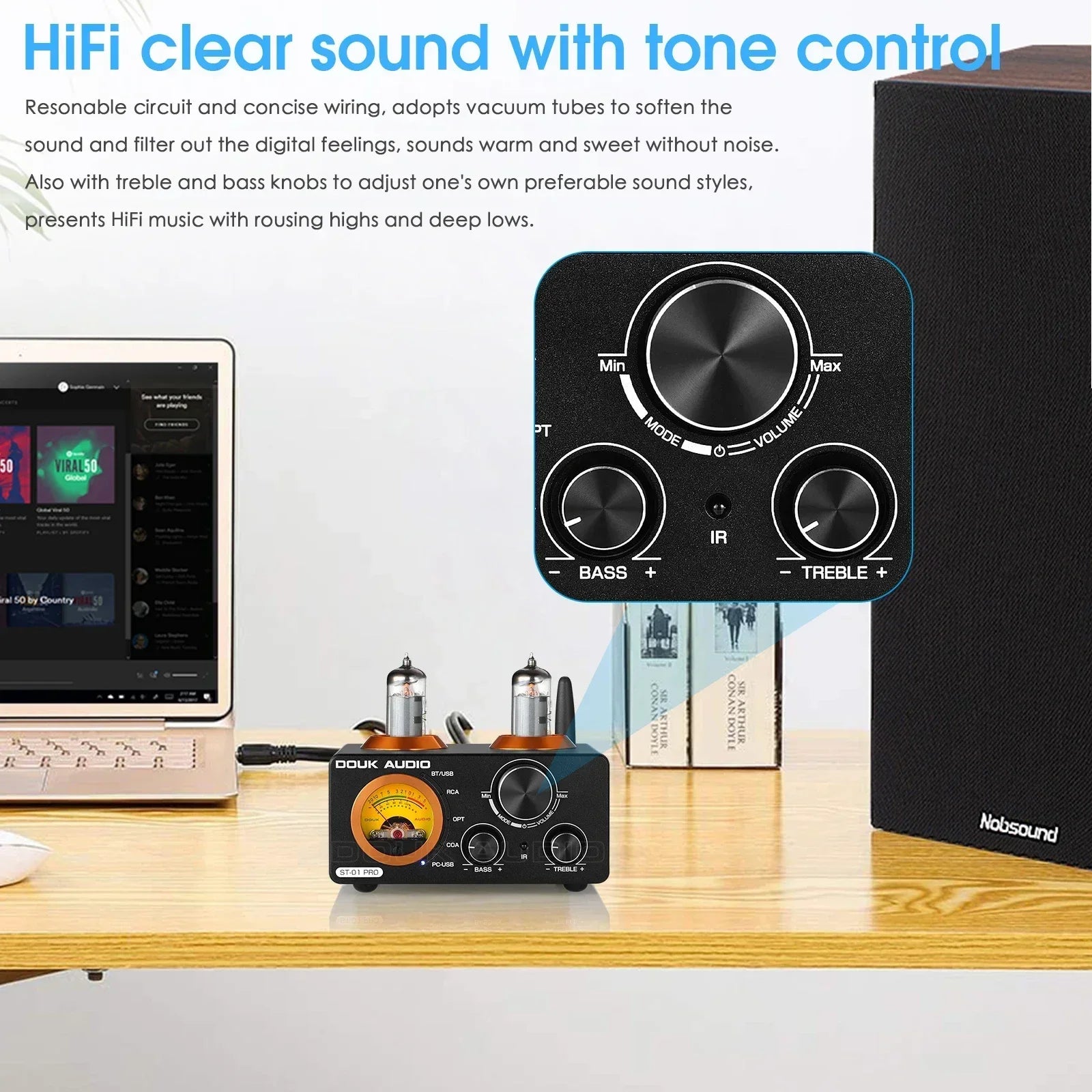 Amplificador Nobsound HiFi Válvulas Bluetooth 5.0 | USB DAC | COAX/OPT | 100W+100W | Vú Metro | Hogar - Firu Total Sales