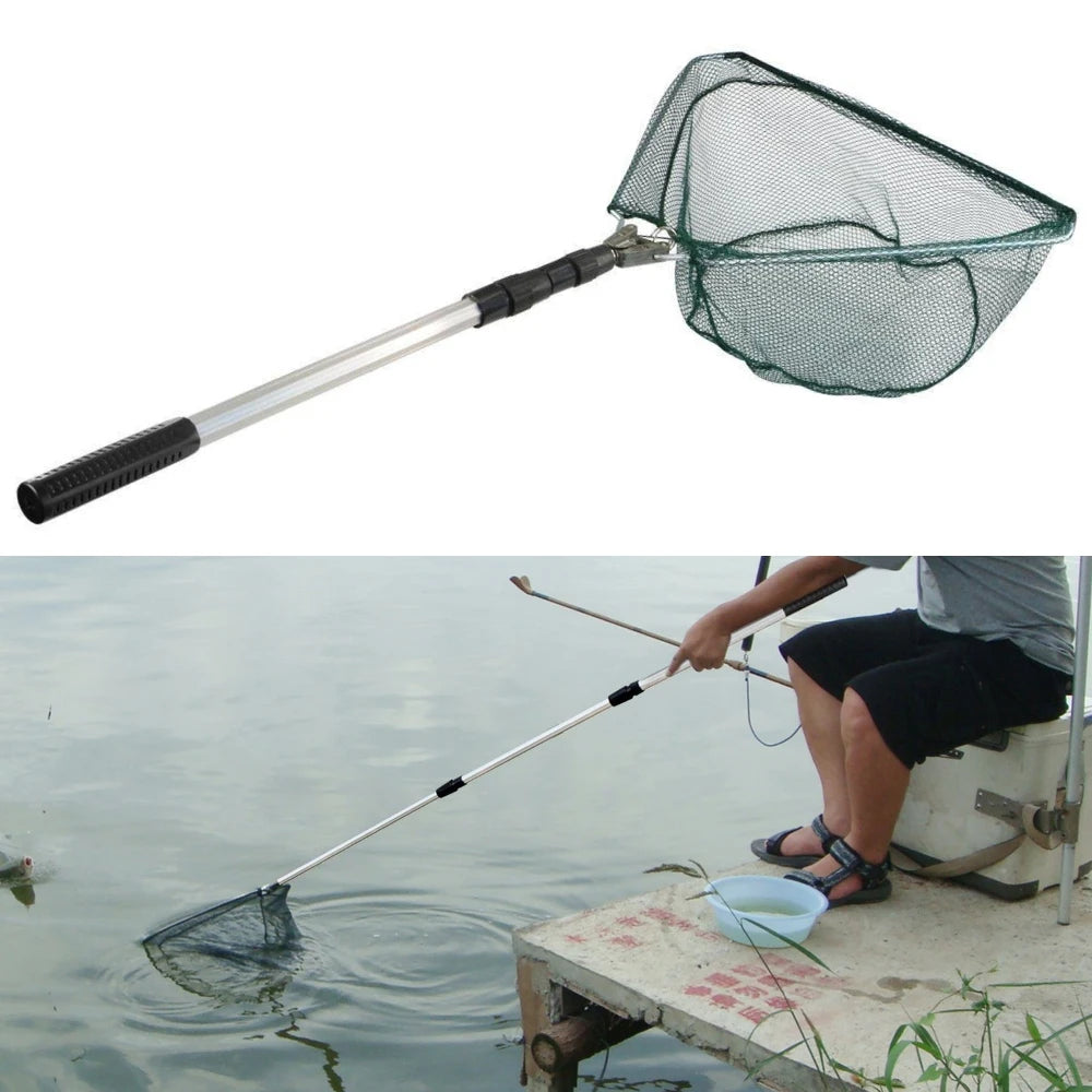 Collapsible Fishing Landing Net with Telescoping Pole Handle Extend to 190cm 100cm 80cm Fishing Net For Saltwater Freshwater