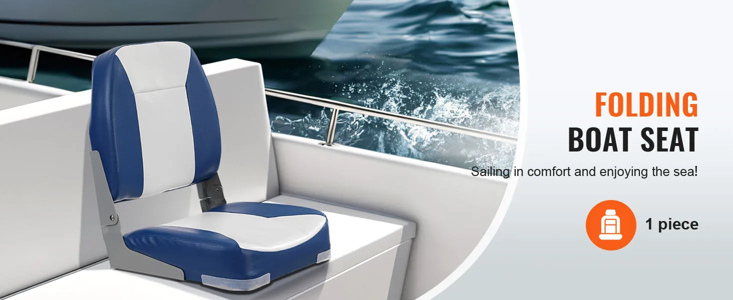 SucceBuy Boat Seat 18.9" Low Back Boat SeatFolding Boat Chair with Thickened Sponge Padding & Hinge Fold-Down Boat Captain Chair