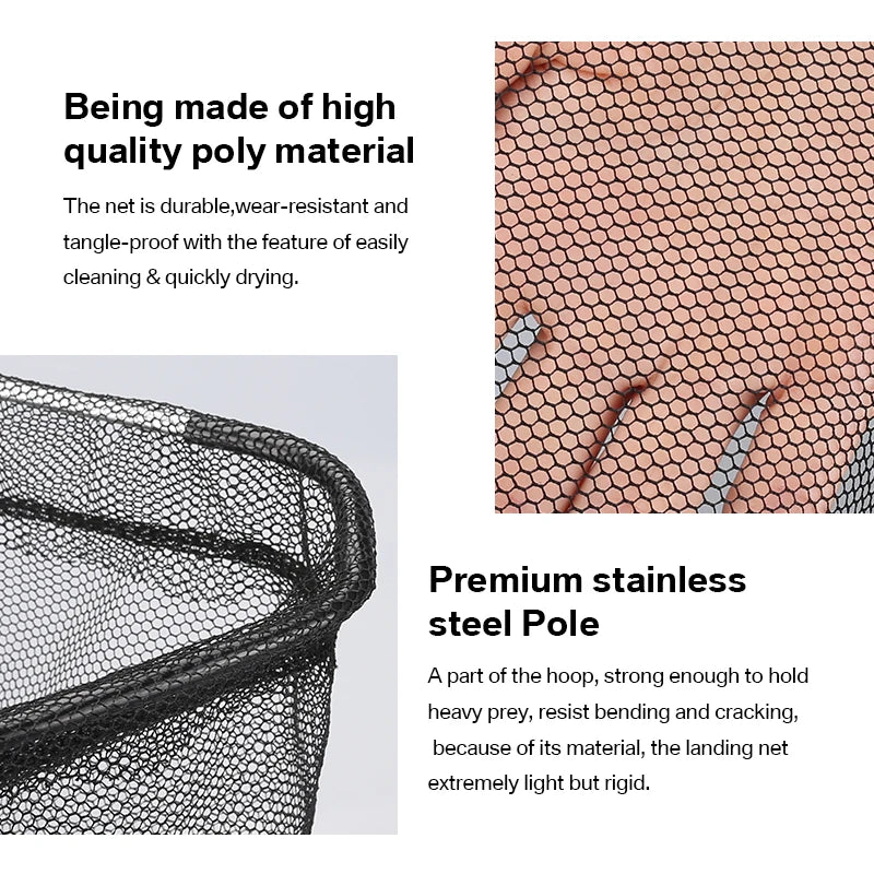 Collapsible Fishing Landing Net with Telescoping Pole Handle Extend to 190cm 100cm 80cm Fishing Net For Saltwater Freshwater