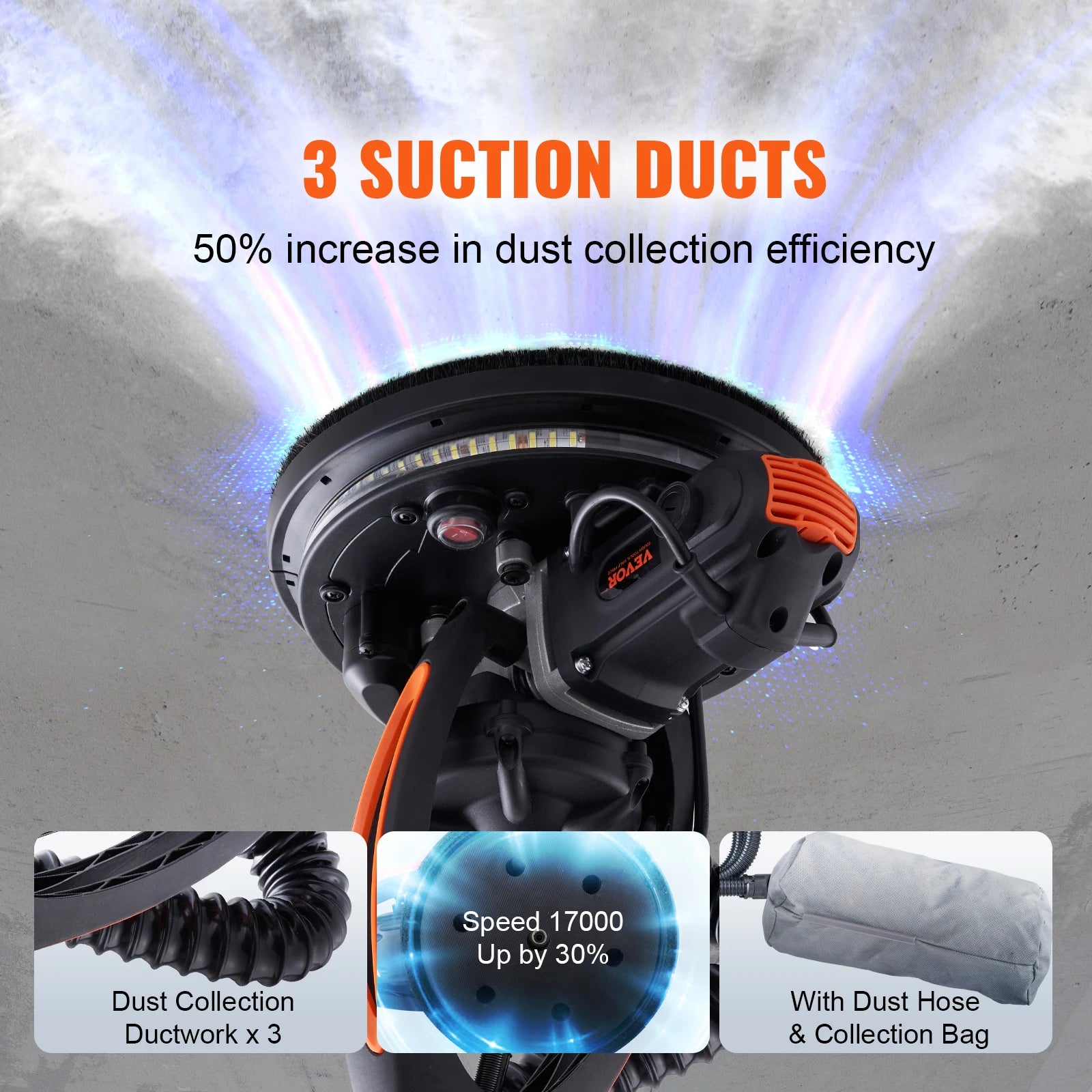 SucceBuy 900W Drywall Sander Brush Motor Electric Adjustable Variable Speed with Self-Suction Handle Wall Grinder Sander Machine