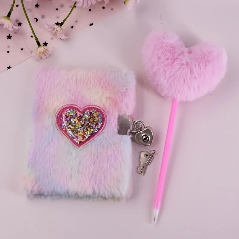 2 Pcs Heart-Shaped Notebook Set, Plush Diary And Plush Heart Pen, Suitable For School, Office, Holiday Gifts And Daily Notes