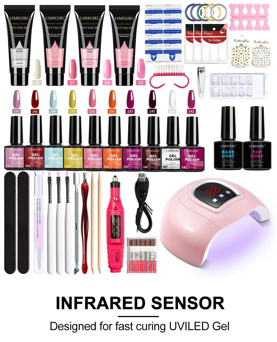 Limegirl Nail Gel Polish Kit With USB UV Lamp Semi-Permanent 8ml Soak Off Base&Top Coat Varnish Manicure Set for Nails Salon Kit