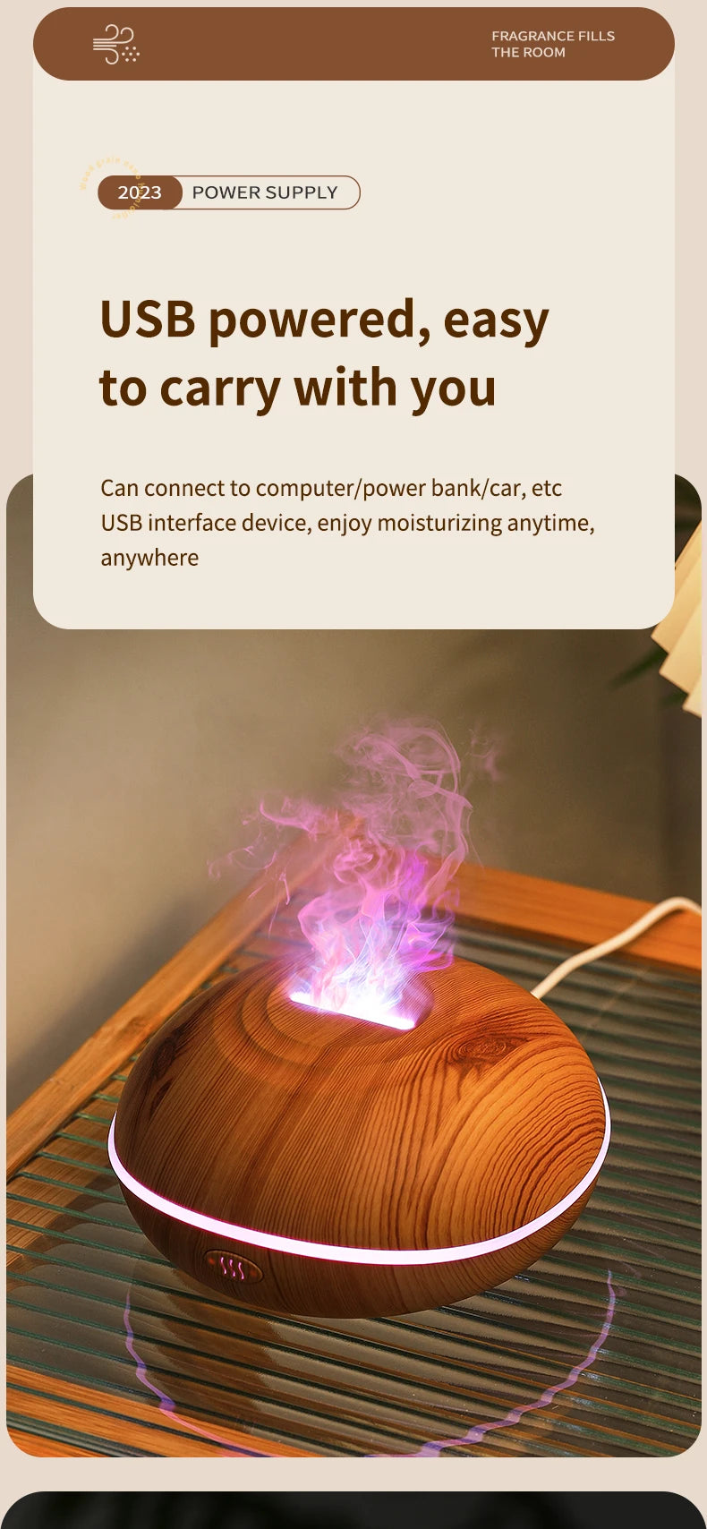 Aroma Humidifier flame Can Add Essential Oil Small AromaRelax Machine Air Humidifier Equipped with colorful lighting function