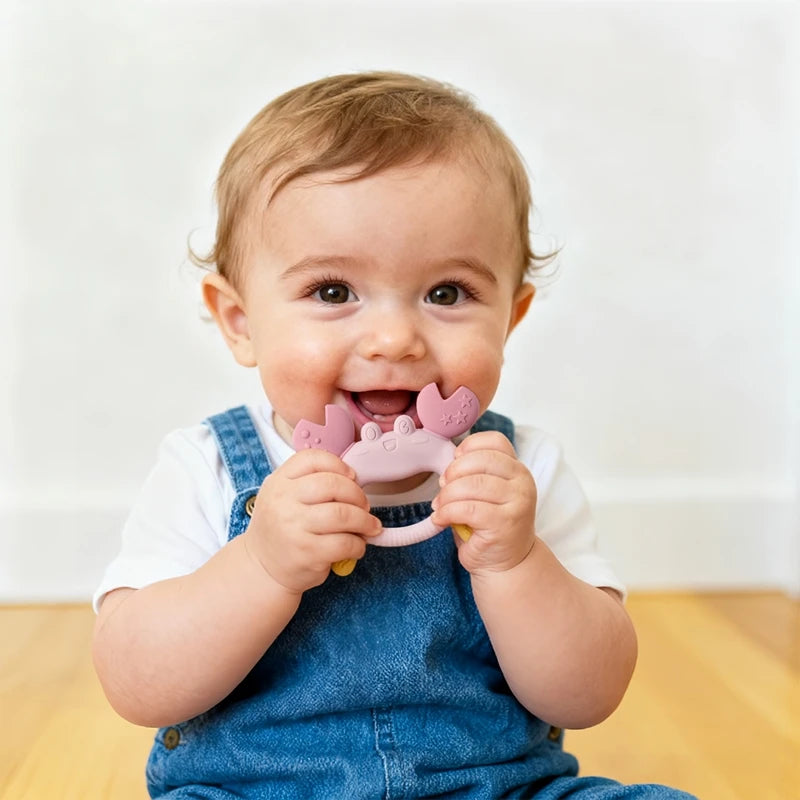 Crab Silicone Teether with Wooden Ring — BPA Free | Baby 0-6 Months
