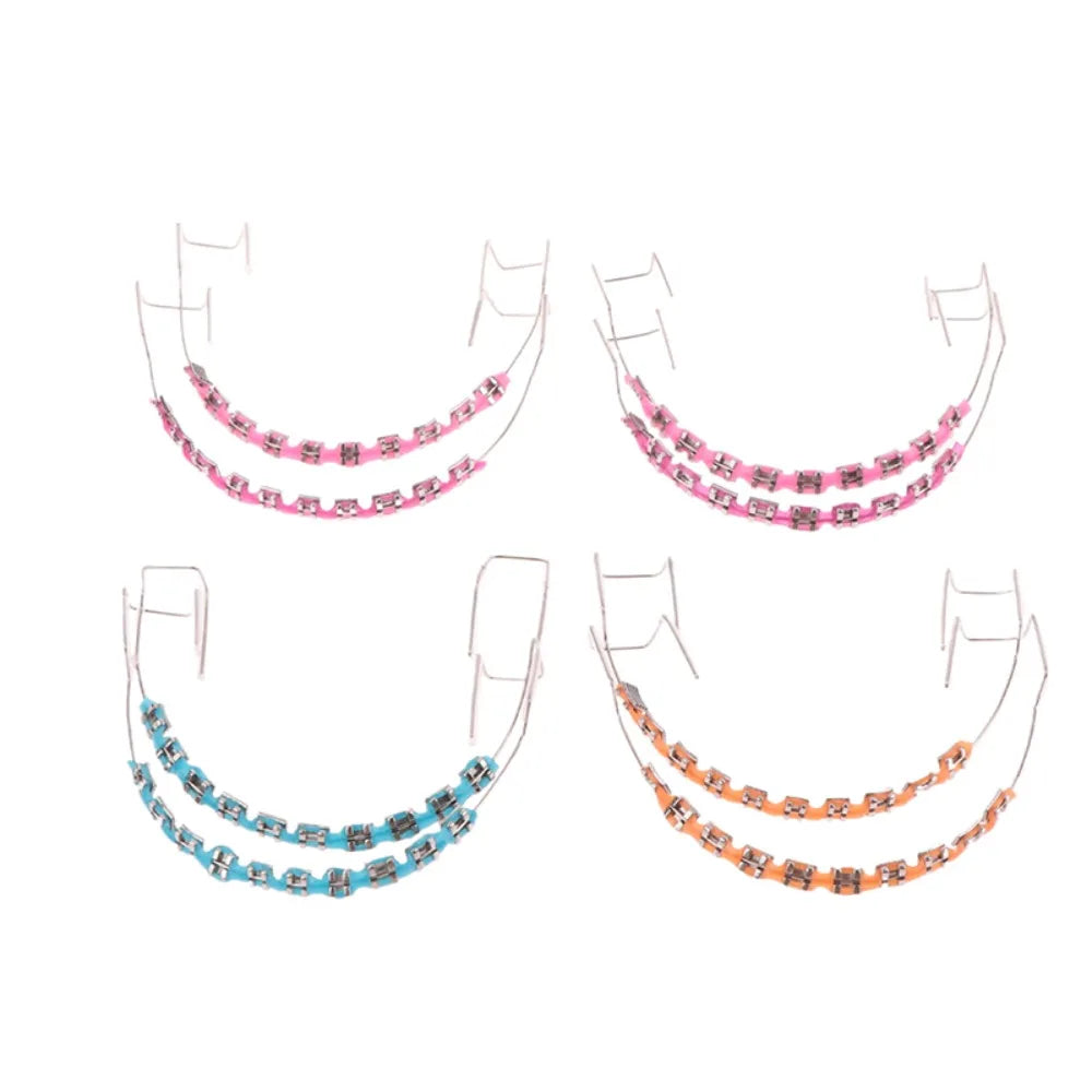 1 Pair Colorful Temporary Tooth Decoration with Metal Wires Dental Decorations Orthodontic Ligature Ties Braces Fake Brackets