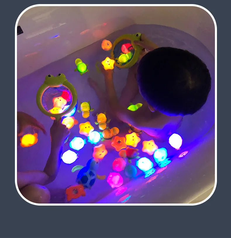 Glowable Animal Washing Water Set Floating Water Light Net Fishing Fish Playing Water Toys Children's Baby Bath Toys Floating