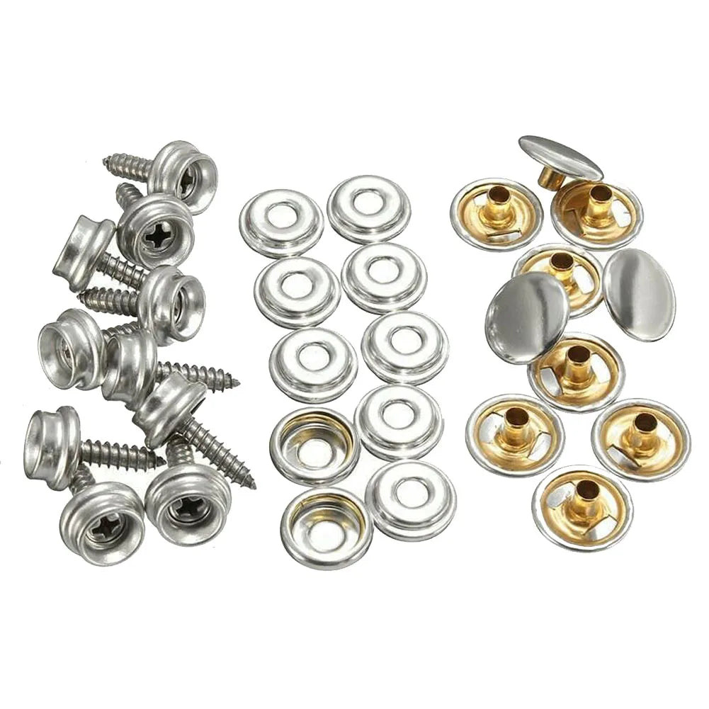 30pcs Stainless Steel Tapping Snap Fastener Kit Tent Marine Yacht Boat Canvas Cover Tools Sockets Buttons Car Canopy Accessories