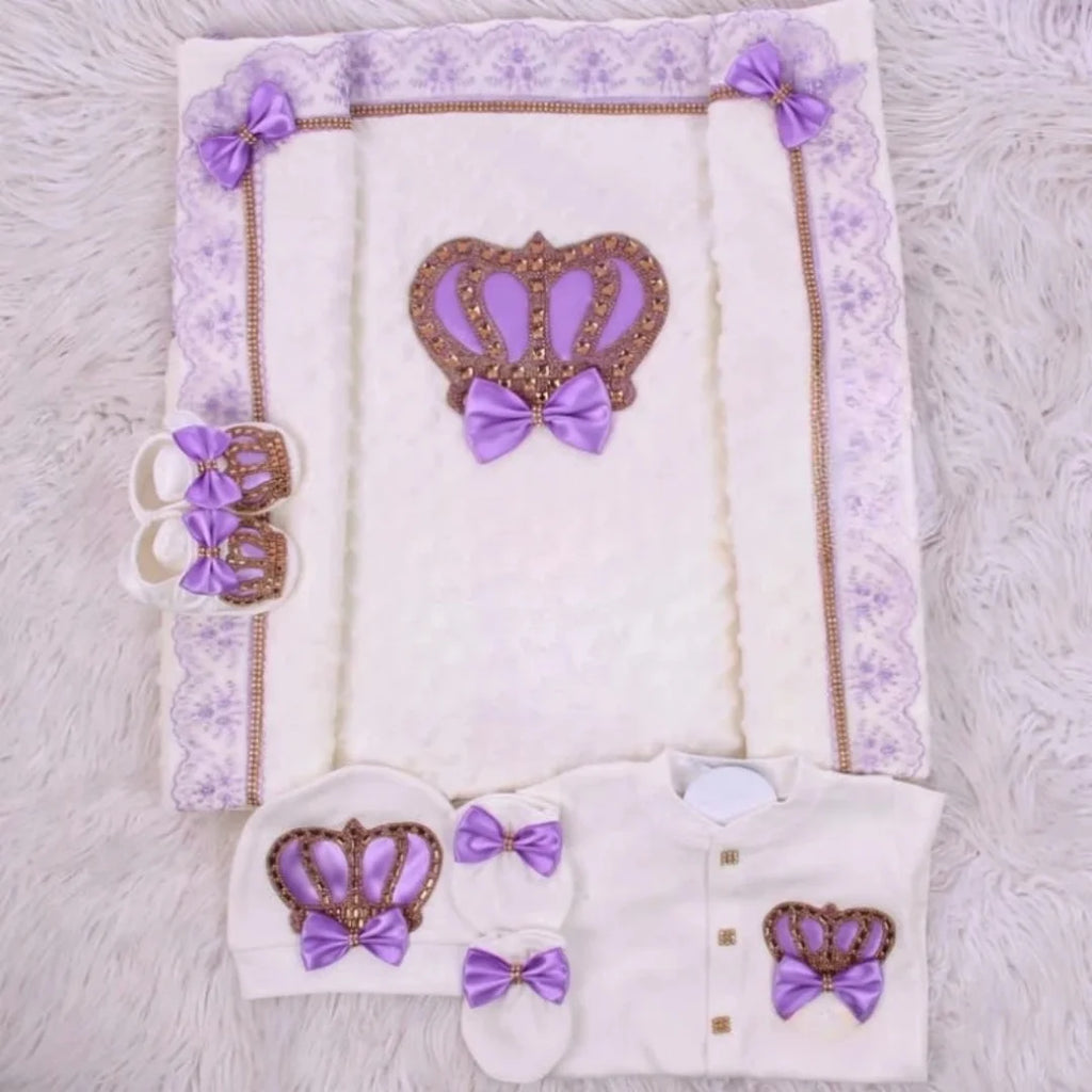 Customized Name Newborn Baby Boss Embroidery Lace Romper Outfit Infant Wrapped Baby Products Pants Mittens Receiving Blanket