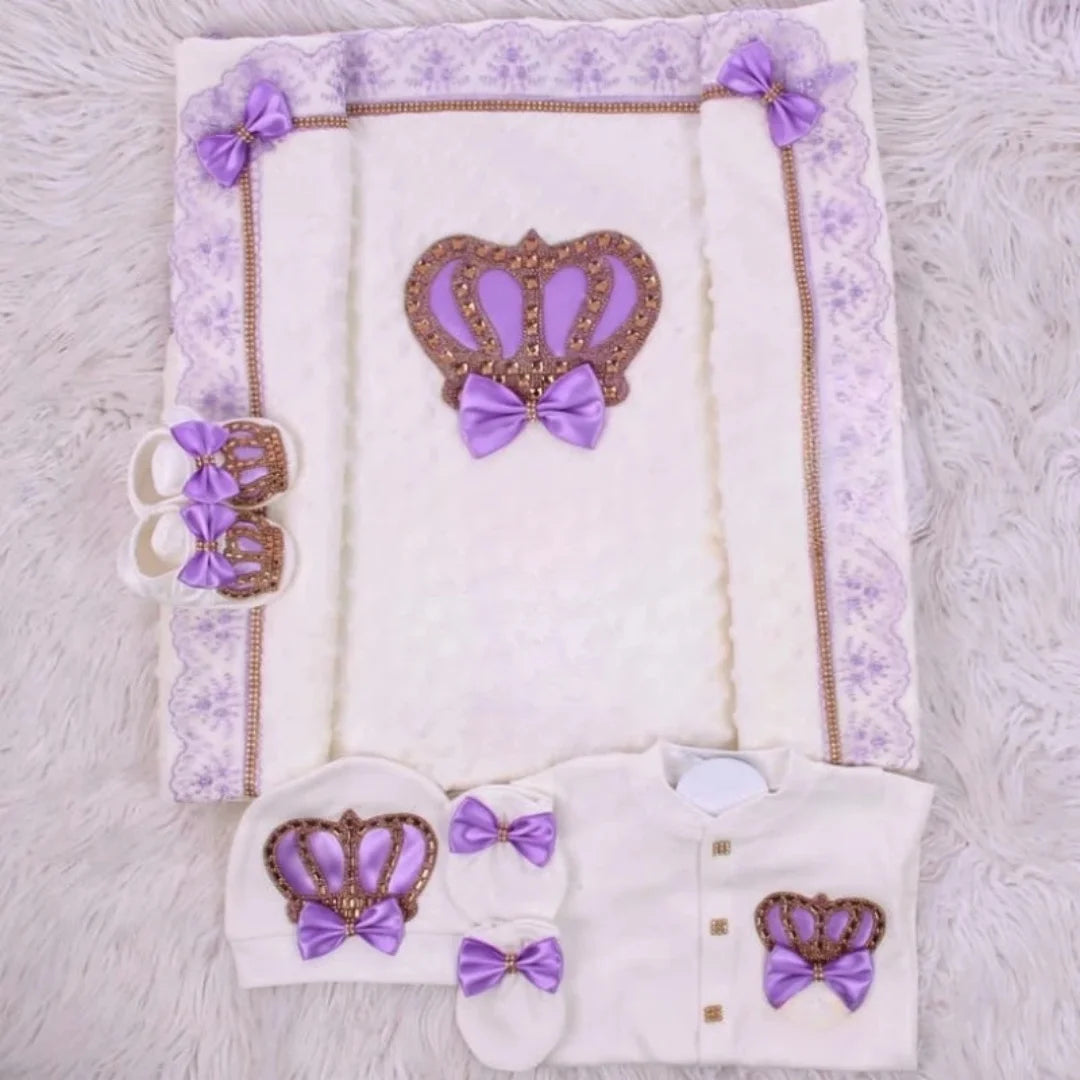 Customized Name Newborn Baby Boss Embroidery Lace Romper Outfit Infant Wrapped Baby Products Pants Mittens Receiving Blanket