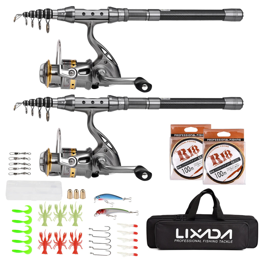 2-Pack Telescopic Fishing Rod & Reel Combo | Carbon Fiber | Full Accessories Set