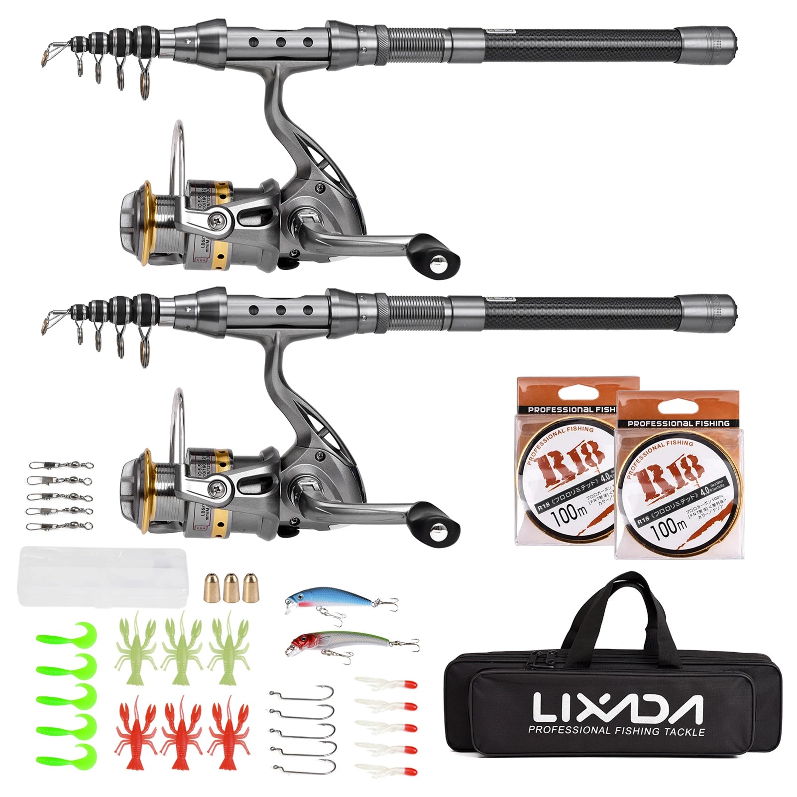 2-Pack Telescopic Fishing Rod & Reel Combo | Carbon Fiber | Full Accessories Set