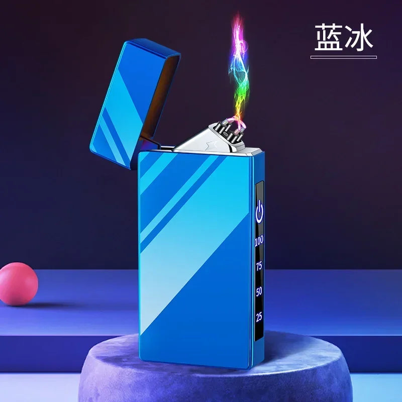 Windproof Electric Arc Metal Smoking Lighter Plasma Flameless Rechargeable USB Cigarette Lighter LED Digital Touch Lighters Gift
