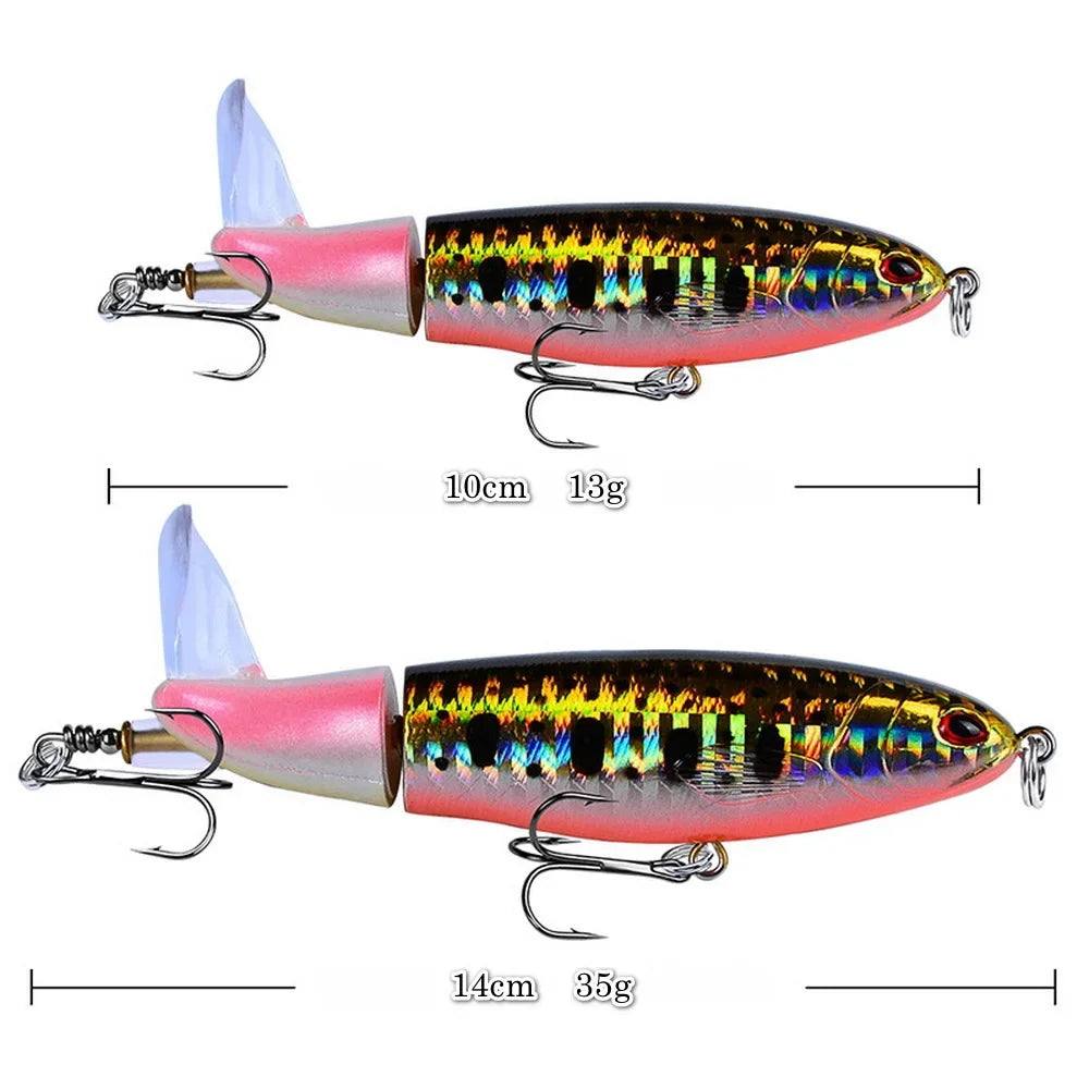 Señuelo Topwater SANMO | 10/14cm | Spinner Popper Lápiz | Hélice Cola Giratoria | 10 Colores | Mar y Lago - Firu Total Sales