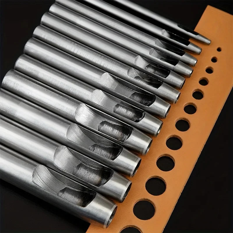 10-Piece Set Carbon Steel Faux Leather Punch Kit - round Cutter for Watch Straps Belts And Paper Art with Smooth Edge Design